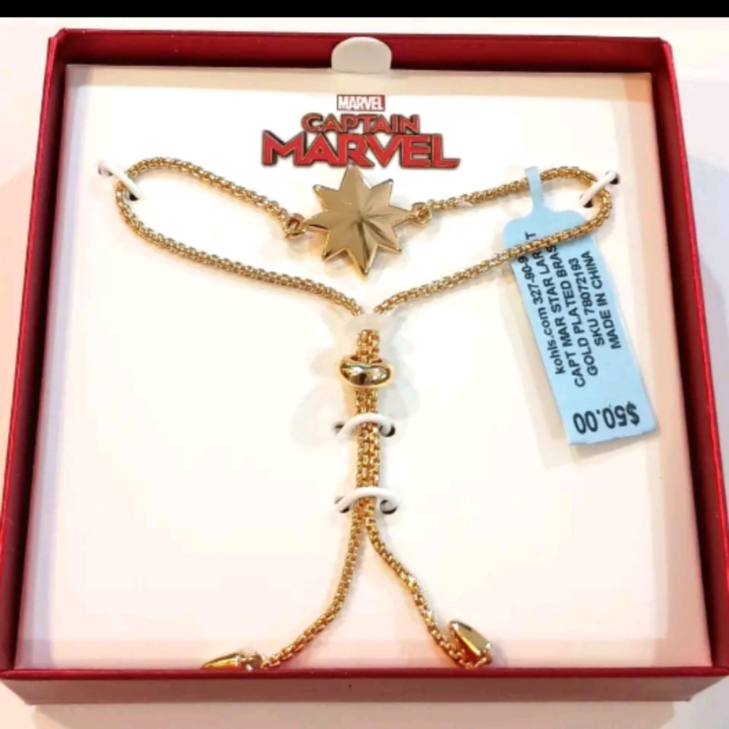 Captain Marvel Comics Gold Plated Star Lariat Bracelet New Nos 2019 Mib $50 Val